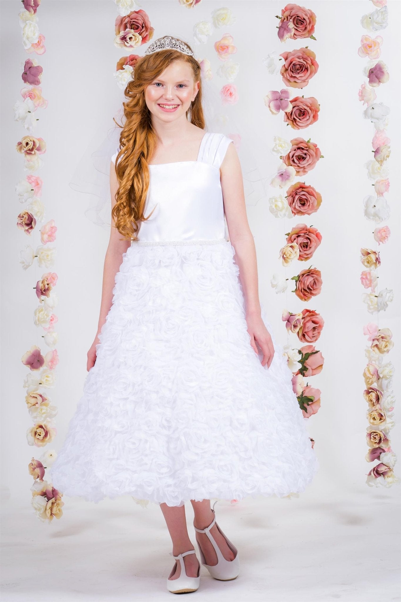 Style No. 320HC - Rosette Skirt With Satin Sleeves Dress