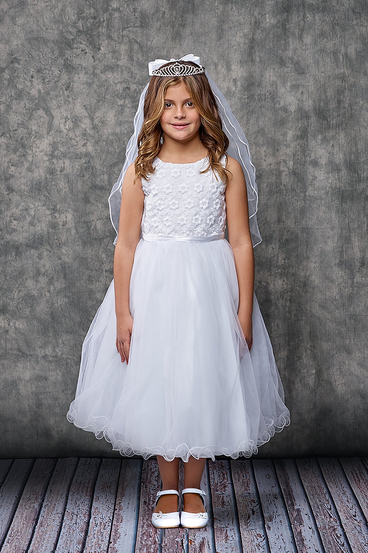 Style No. 368K - Flower Embroidered Tulle Dress