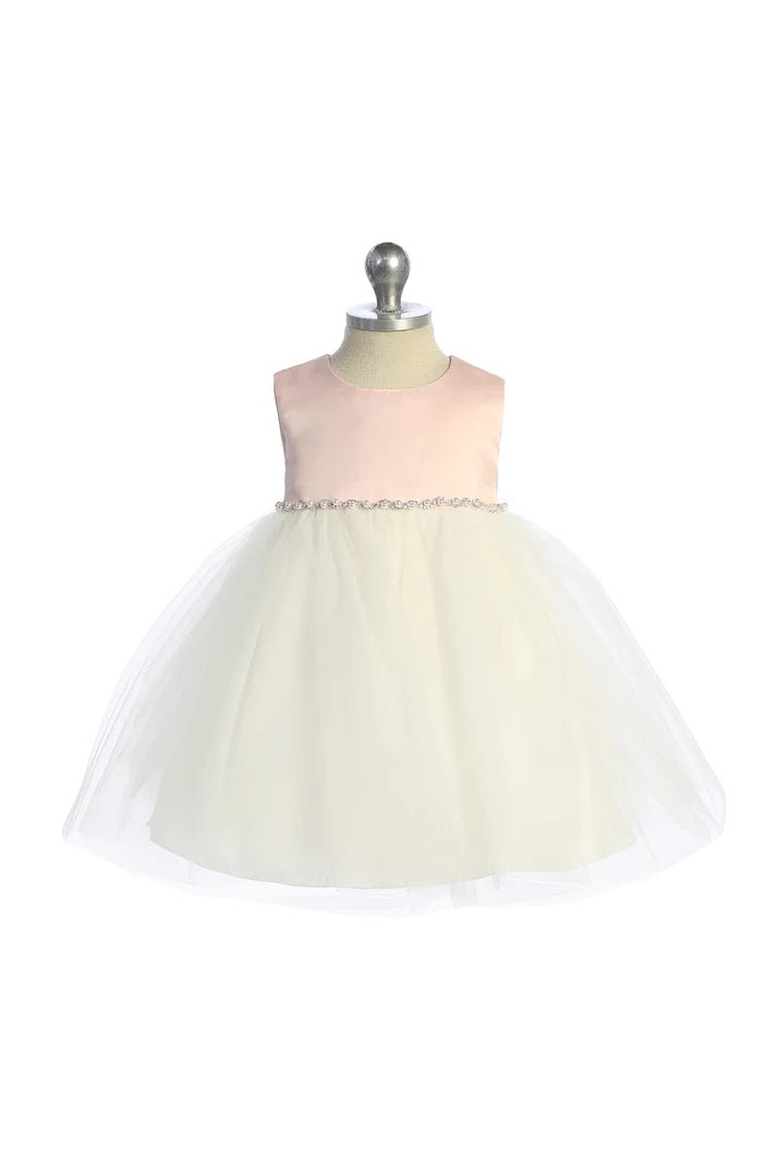 540-G-Satin Top Baby Dress w/ Rhinestones & Pearls
