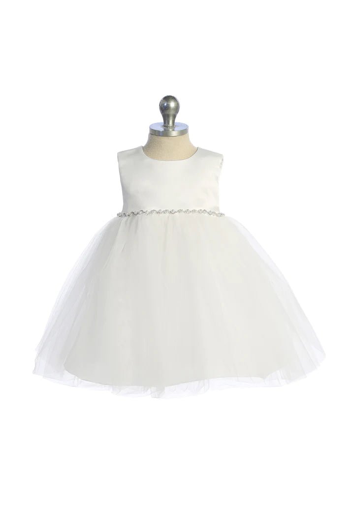 540-G-Satin Top Baby Dress w/ Rhinestones & Pearls