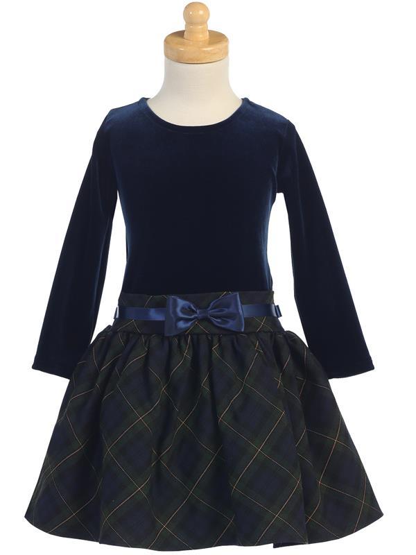 Style No. C963 - Plaid Dress with Stretch Velvet Bodice