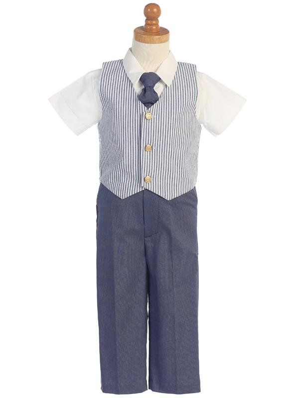 G824-L Seersucker Vest & Pant Set