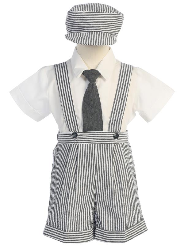 G822-L Seersucker Suspender Shorts & Hat Set