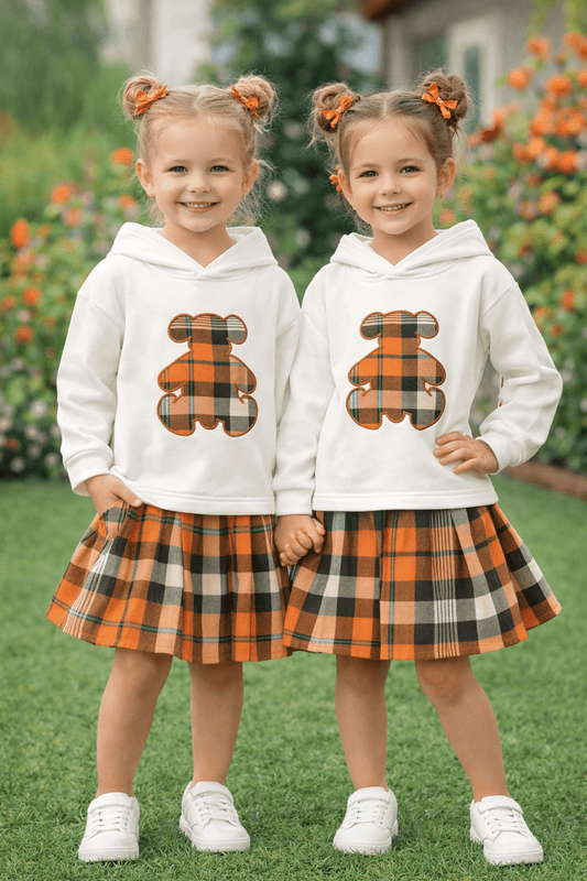 Toddler Girls 2-Piece Bear Sweatshirt & Plaid Skirt Set