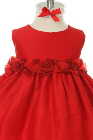 Style No. 185B - Hand-Rolled Rosette Poly Dupioni Dress