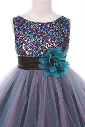 Style No. 327 Multi-Sequin Trio Color Tulle Dress