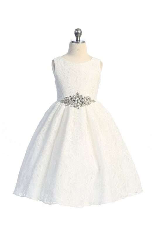 Style No. 526-D Lace V Back Bow Dress w/ Diamond Shape Rhinestone Trim