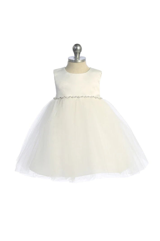 540-G-Satin Top Baby Dress w/ Rhinestones & Pearls