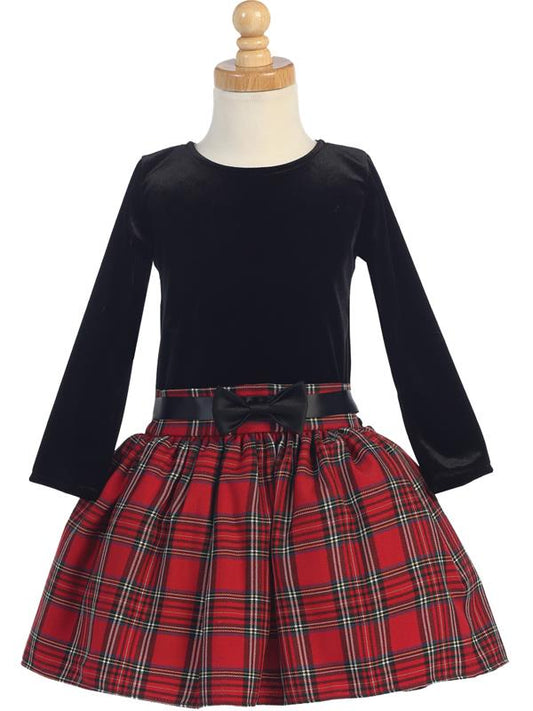 Enchanted Holiday Elegance Dress Style No. C963 - Plaid Dress with Stretch Velvet Bodice