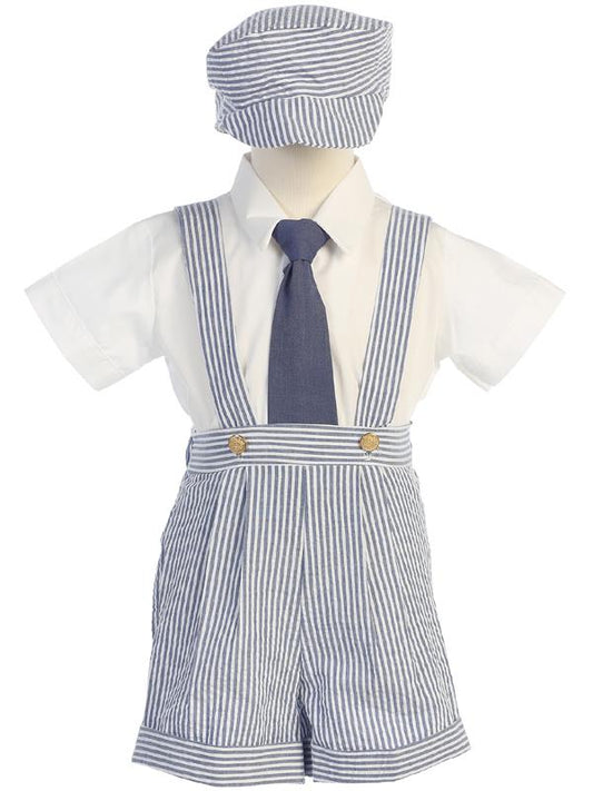 G822-L Seersucker Suspender Shorts & Hat Set