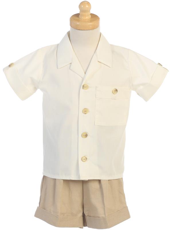 G833-L Poly Cotton Shirt & Linen Shorts Set