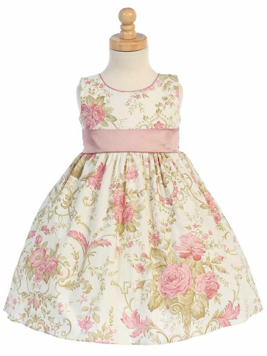 Style No. M651 - Cotton Floral Dress with Taffeta Sash