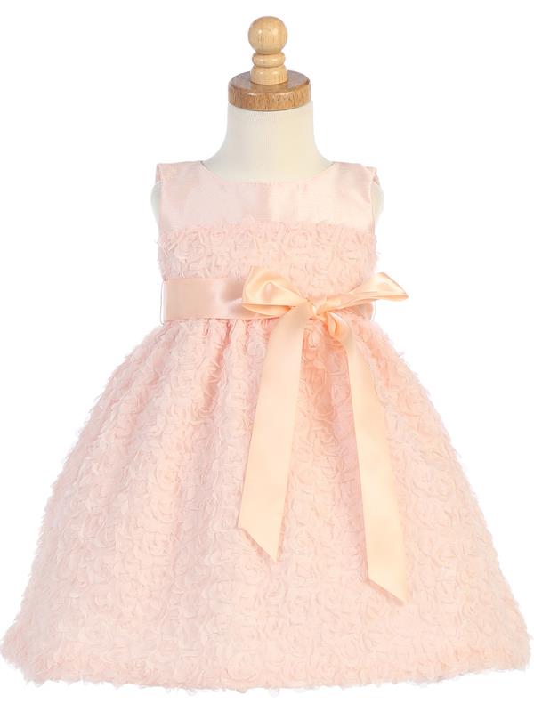 Style No. M685 - Peach Tulle with Chiffon Flowers & Ribbon Waistband Dress
