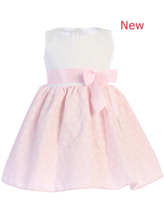 Style No. M736 - Embroidered Cotton Dress with Pink Bow