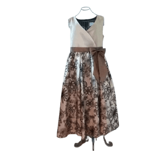 Style No. 278k - Taffeta Dress with Velvet Flocking Design and Bow
