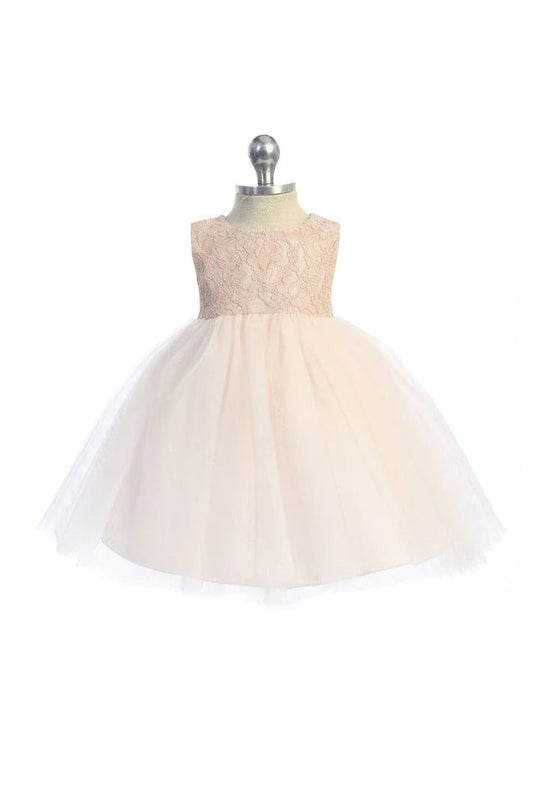 414B (Infant)-Blush Pink Lace Illusion Baby Dress