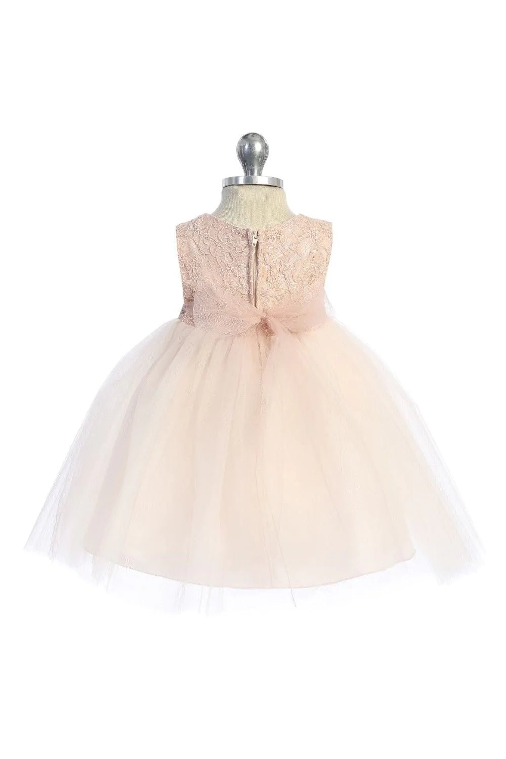 414B (Infant)-Blush Pink Lace Illusion Baby Dress